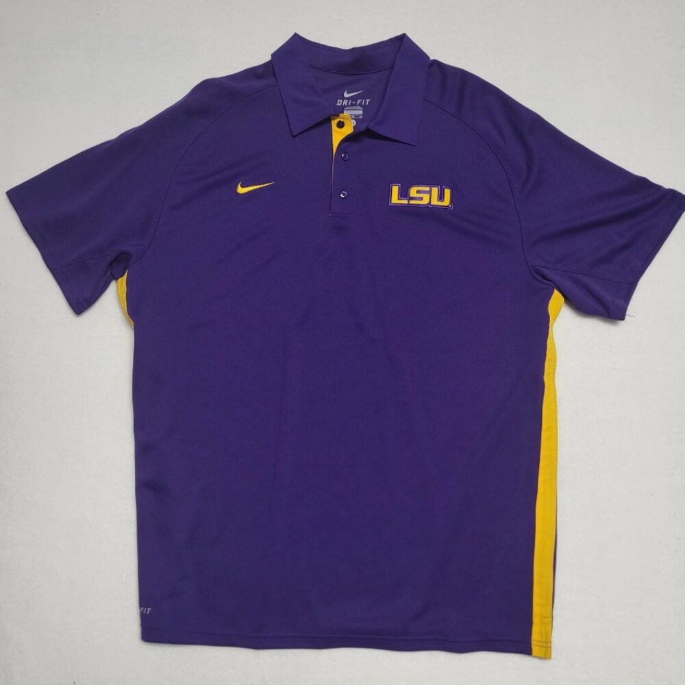 LSU Tigers Nike Polo Shirt Men’s XL Purple Yellow Dri Fit